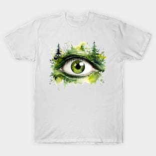 Green Forest Eye Watercolor T-Shirt